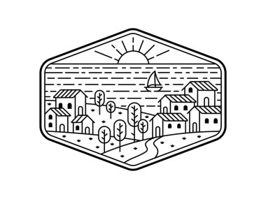 Çerçeve çizgisi sanat illüstrasyonunda doğal manzara