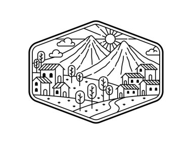 Çerçeve çizgisi sanat illüstrasyonunda doğal manzara