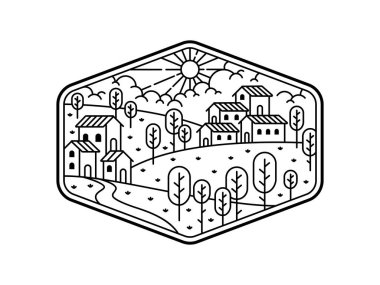 Çerçeve çizgisi sanat illüstrasyonunda doğal manzara