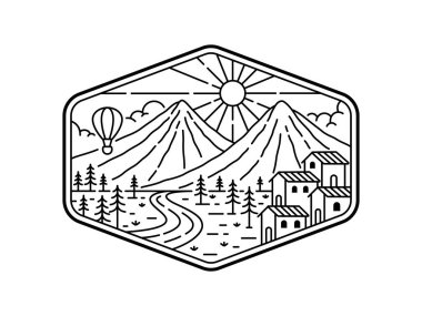 Çerçeve çizgisi sanat illüstrasyonunda doğal manzara