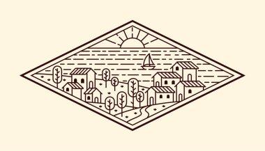 Doğa manzara çizgisi sanat vektörü şablonu