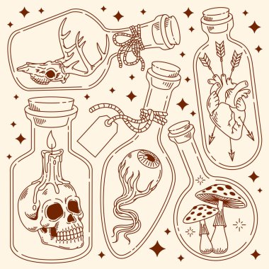 Bir şişe illüstrasyonunda vahşi şeyler