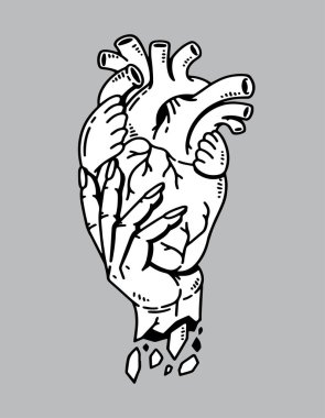 Kalp, çizim, mürekkep, çizgi sanatının el ele tutuşma fantezisi