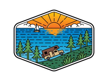 Çerçeve çizgisi sanat illüstrasyonunda doğal manzara