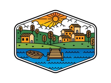 Çerçeve çizgisi sanat illüstrasyonunda doğal manzara