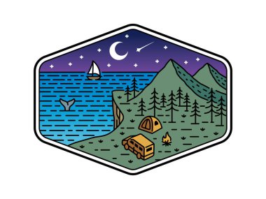 Çerçeve çizgisi sanat illüstrasyonunda doğal manzara