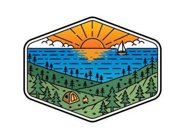 Çerçeve çizgisi sanat illüstrasyonunda doğal manzara