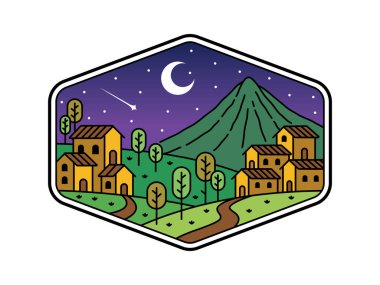 Çerçeve çizgisi sanat illüstrasyonunda doğal manzara