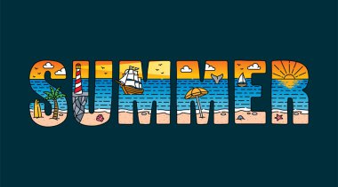 Tişört, poster ve diğer kullanım alanları için yazlık tipografi tasarım vektörü