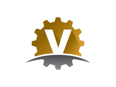 V harfi dişli teknoloji logosu veya sembol tasarımı