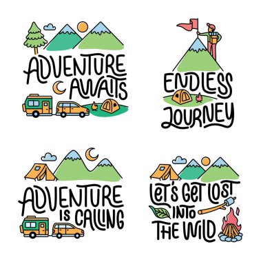 Macera öğeleri içeren yazılı ifadeler, sloganlar veya alıntılar koleksiyonu