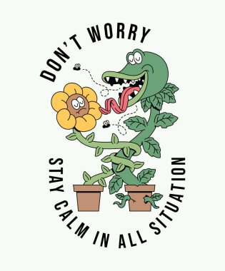 Çiçek ve canavar bitki eski sevimli illüstrasyon