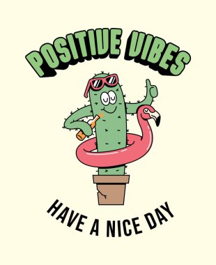 Kaktüs flamingo süzülerek hoş bir illüm sunar