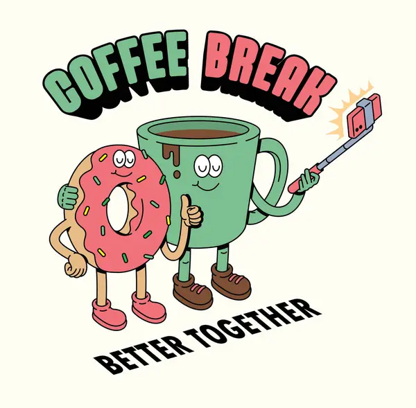 Kahve çöreği retro çizgi film sevimli illüstrasyon