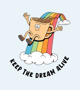 Kahve kaydırağı gökkuşağı retro çizgi film çizimi