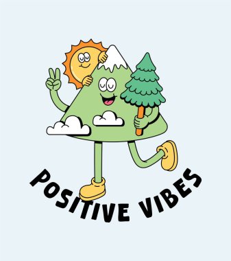 sevimli dağ retro karikatür çizimi