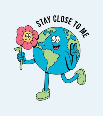 Toprak ve çiçek eğlenceli retro çizimler yapıyor