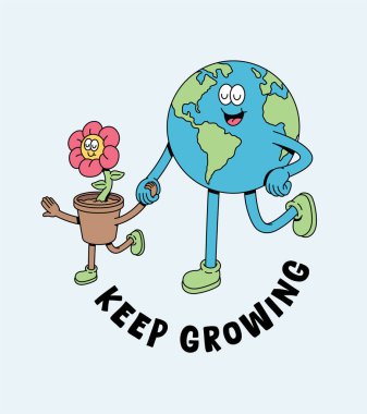 Toprak ve çiçek eğlenceli geçmişe dönük sevimli illüstrasyonlar