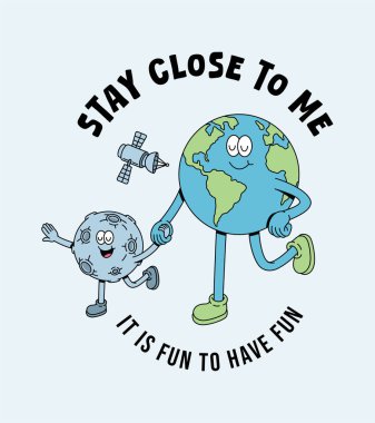 Toprak ve ay eğlenceli geçmişe dönük güzel illüstrasyonlar yapar.