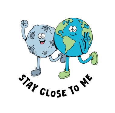 Toprak ve ay birlikte yürür hoş bir illüstrasyon