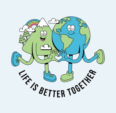 toprak ve dağ retro sevimli illüstrasyon