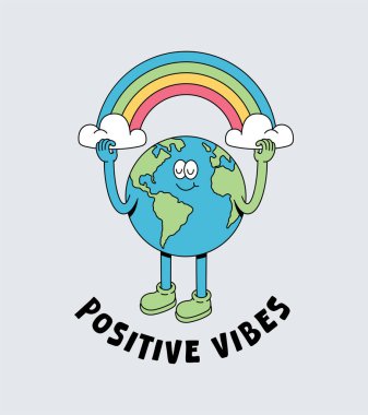 toprak ve gökkuşağı retro sevimli illüstrasyon