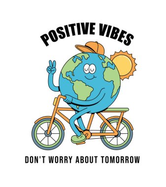 Toprak, bisiklete binen tatlı bir illüstrasyon.