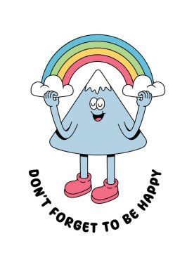 dağ ve gökkuşağı retro karikatür çizimi