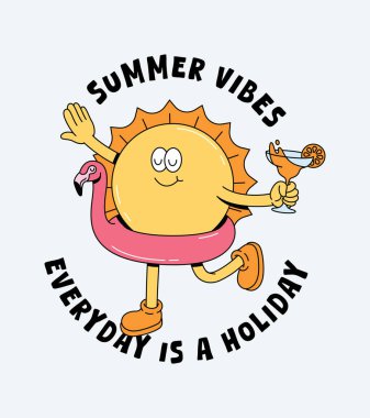 Sun Flamingo yüzer yürüyüşü eski çizgi film çizimleri