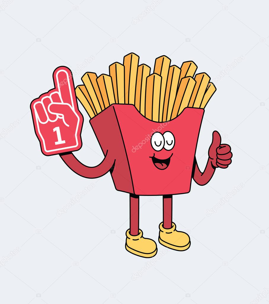 French fries number one retro cute illustration