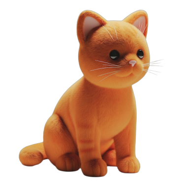 Minimalist 3D sevimli turuncu kedi yavrusu oyuncağı beyaz arka planda izole edilmiş.
