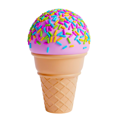 Minimalist 3D şirin pembe dondurma. Neşeli ve eğlenceli tasarım serpiştirilmiş.