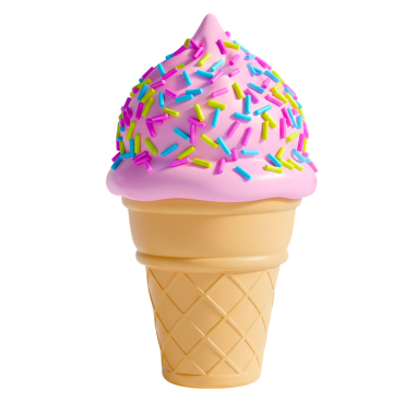 Minimalist 3D şirin pembe dondurma. Neşeli ve eğlenceli tasarım serpiştirilmiş.