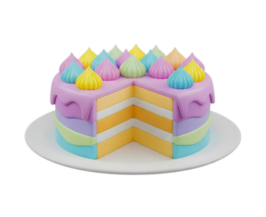 Renkli katmanlı pasta minimalist 3D yumuşak ve pürüzsüz hazırlama