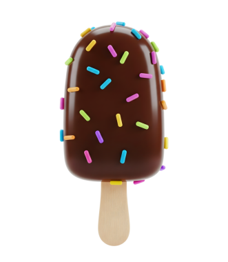 Çikolatalı dondurma çubuğu. Minimalist 3D serpiştirici. Yumuşak ve pürüzsüz.