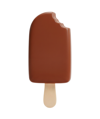 Isırılmış çikolatalı dondurma. Minimalist 3D. Yumuşak ve pürüzsüz.