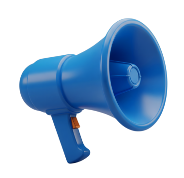 Mavi megafon minimalist 3D, yumuşak ve pürüzsüz çizer