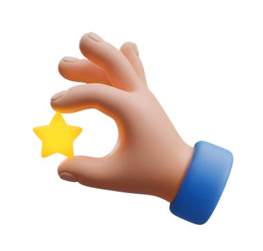 El ele tutuşan bir yıldız minimalist 3D Yumuşak ve pürüzsüz çizer