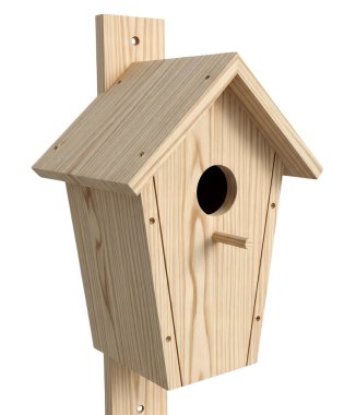 Post Minimalist 3D 'de basit bir ahşap kuş evi Yumuşak ve pürüzsüz bir renderer