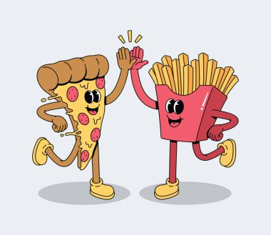 Mutlu Pizza Dilimleri ve Patates Kızartması Karakterleri Çak Beşlik, Enerjik Fast Food Friends