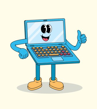 Mutlu Dizüstü bilgisayar Karakteri Başparmak Veriyor