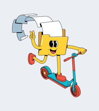 Mutlu Çizgi Filmler Maskotu Uçan Belgelerle Scooter Biniyor