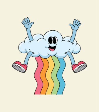 Gökkuşağı Bacakları Dalgalayan Mutlu Retro Çizgi Film Karakteri