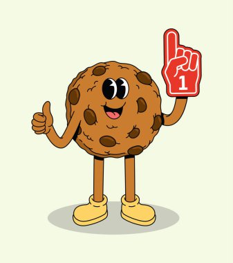 Mutlu Çikolata Parçalı Kurabiye Karakterleri Başparmakları Veriyor ve Bir Numaralı Köpük Parmağı Tutuyor