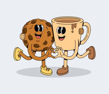 Mutlu Çizgi Filmler Kurabiye ve Kahve Kupası Karakterleri Kalp Şekli