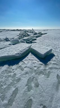 ice blocks on the frozen sea in the sun