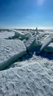ice blocks on the frozen sea in the sun
