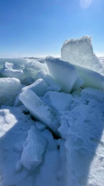 ice blocks on the frozen sea in the sun