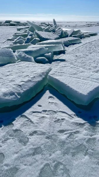 ice blocks on the frozen sea in the sun
