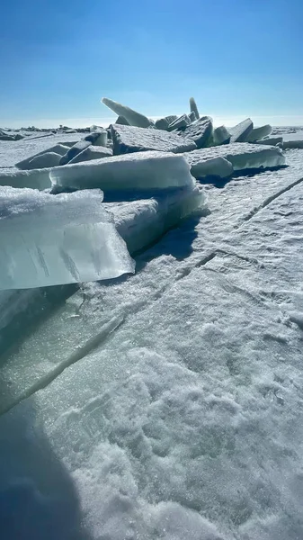 ice blocks on the frozen sea in the sun